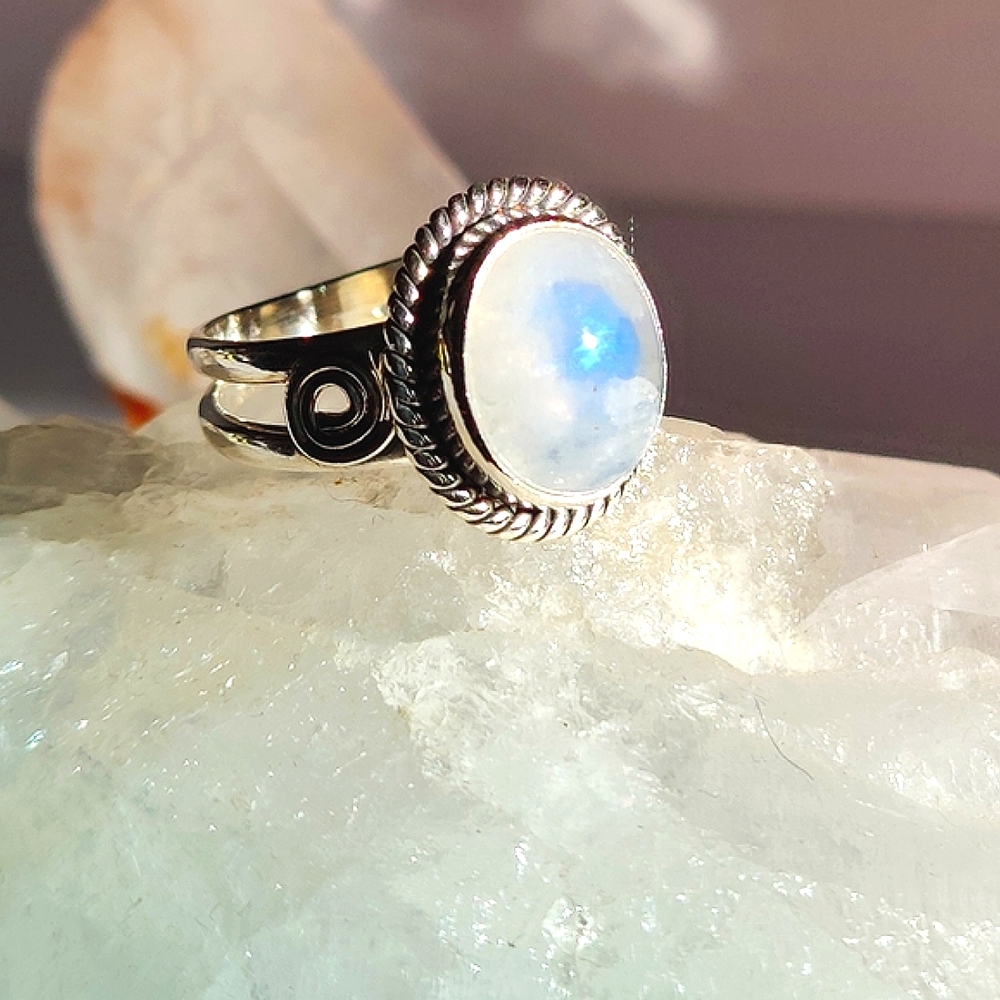 Rainbow Moonstone Ring, size 6